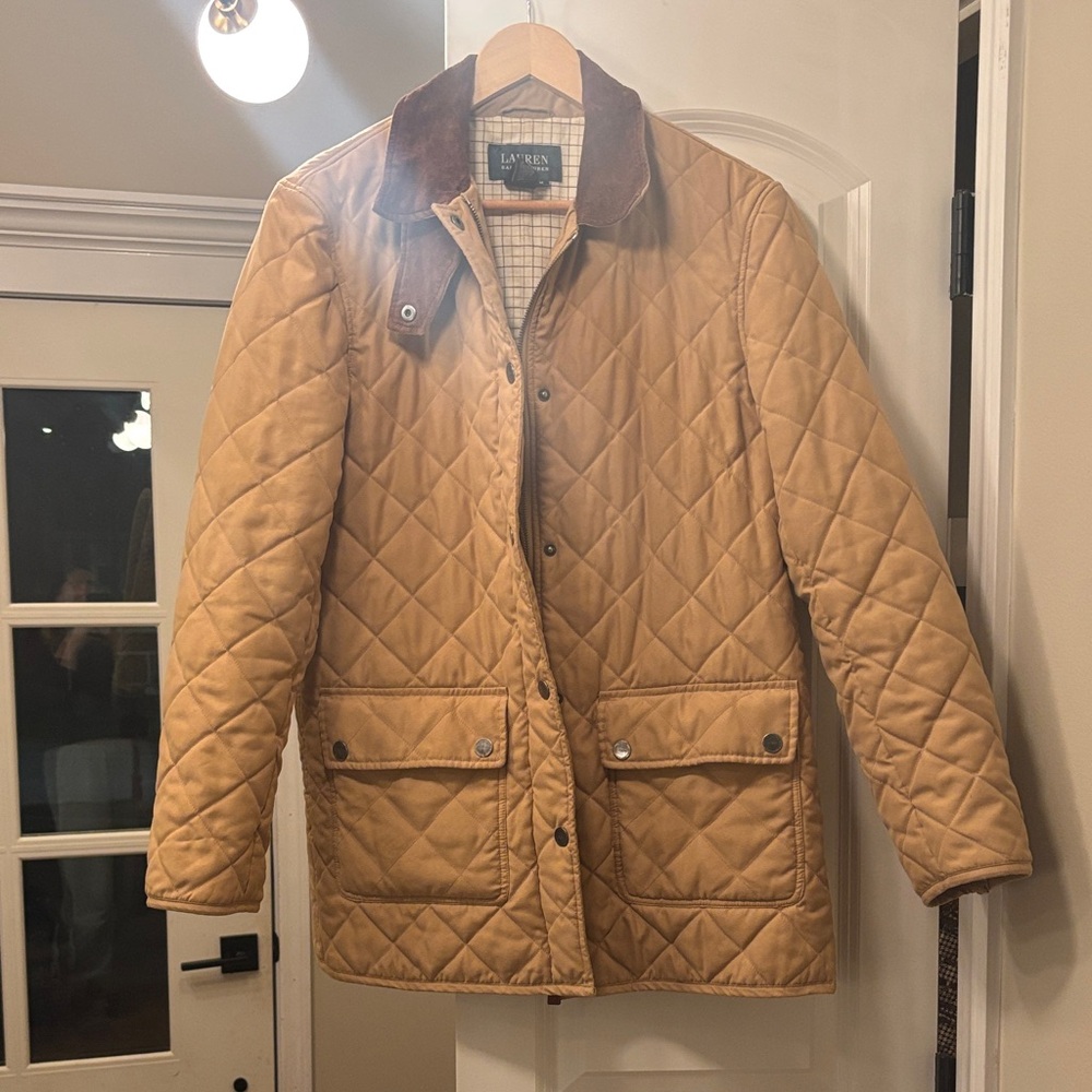 Lauren Ralph Lauren Quilted Utility Jacket in Camel with Brown Corduroy Collar